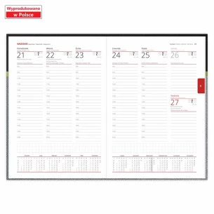 Kalendarz książkowy B5 oprawa łączona - Rozkład Tygodniowy - Czerwony